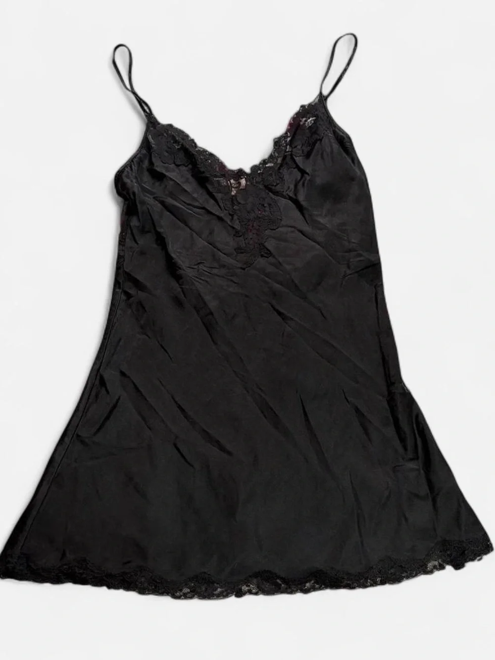 2002 Victorias Secret Black Lace Trim Slip Dress - Women Intimates & Sleepwear